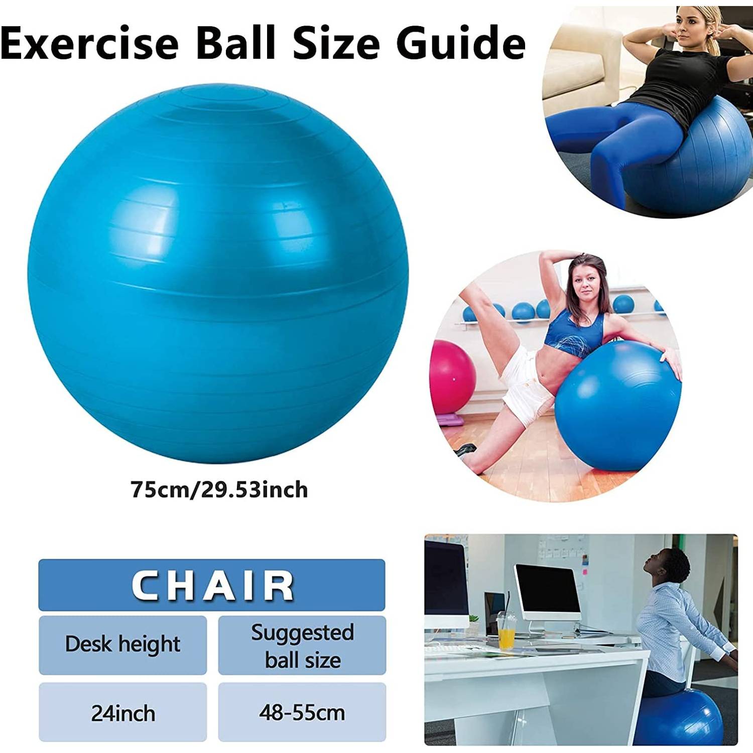 ULTIMAX Yoga Ball, Exercise Ball for Fitness, Balance & Birthing, Anti-Burst Professional Quality Stability, Design Balance Ball Pilates Core and Workout Ball with Quick Pump - 65 cm (Blue) ULTIMAX Yoga Ball, Exercise Ball for Fitness, Balance & Birthing, Anti-Burst Professional Quality Stability, Design Balance Ball Pilates Core and Workout Ball with Quick Pump - 65 cm (Blue)