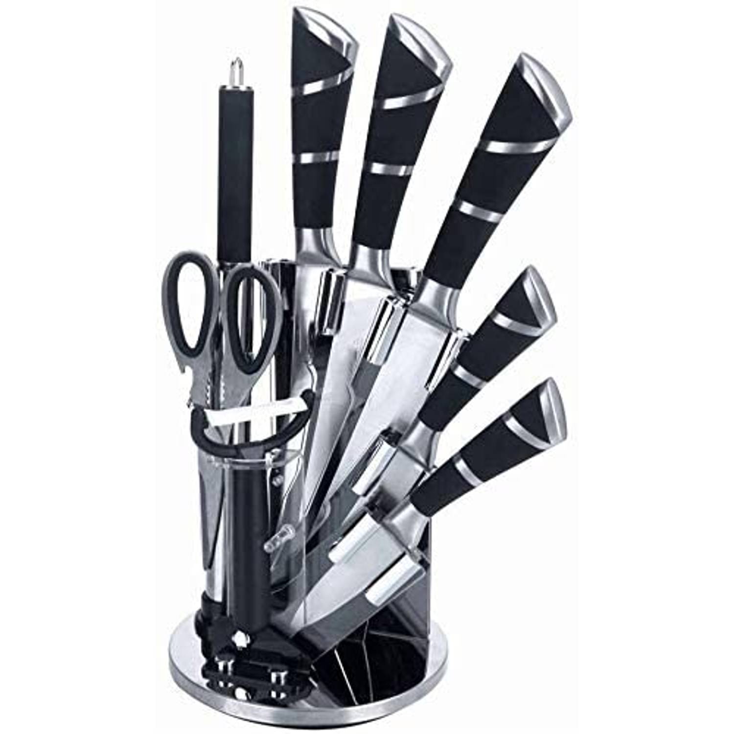 Dessini 9 Pcs Kitchen Knife Set With 360° Rotating Acrylic Stand Dessini 9 Pcs Kitchen Knife Set With 360° Rotating Acrylic Stand