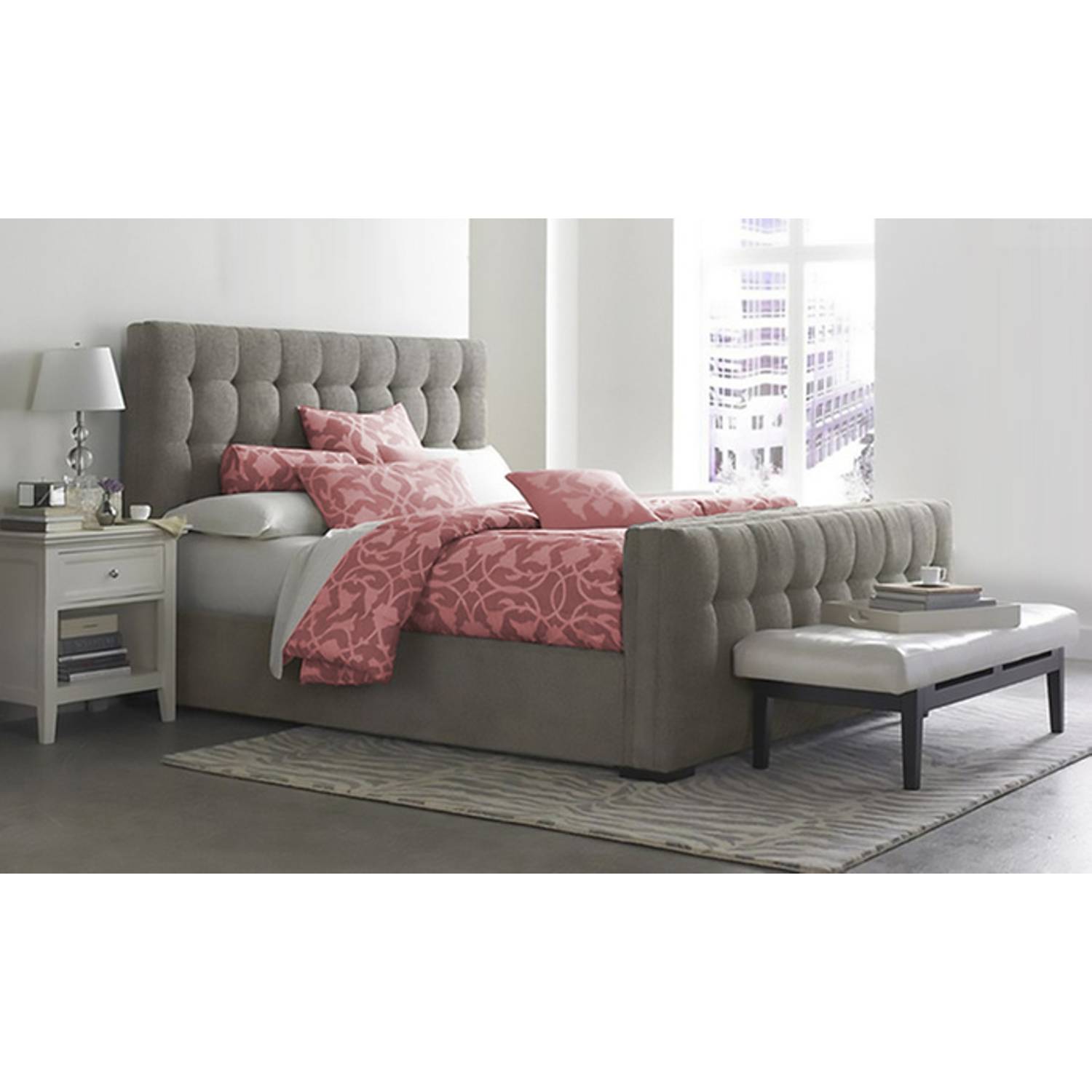 Padded Modern-Style Bed Queen with Mattress Grey Padded Modern-Style Bed Queen with Mattress Grey