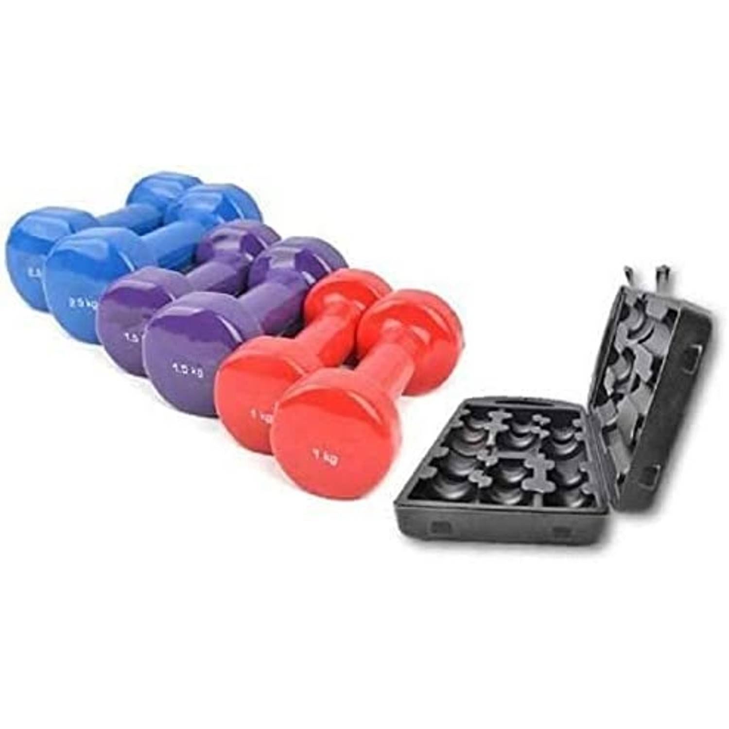 ULTIMAX Dumbbell Hand Weight Set With Carry Case, Vinyl / Neoprene Dipping Dumbbells Set Assorted Colors for home gym - 10KG ULTIMAX Dumbbell Hand Weight Set With Carry Case, Vinyl / Neoprene Dipping Dumbbells Set Assorted Colors for home gym - 10KG