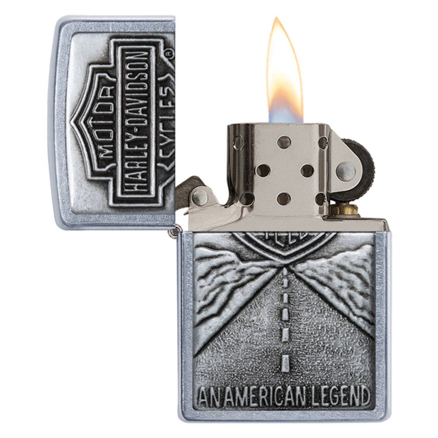 Zippo Genuine Harley Davidson Shield and American Legend Emblem Street Chrome Pocket LighterBare Metal - Silver Zippo Genuine Harley Davidson Shield and American Legend Emblem Street Chrome Pocket LighterBare Metal - Silver