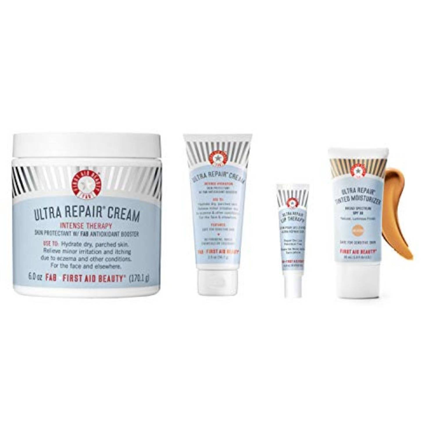 First Aid Beauty Custom Shade Kit: Limited Edition Best Sellers Set. Includes Ultra Repair Cream (6 oz) and (2 oz), Tinted Moisturizer-Medium (1.0 oz), and Lip Therapy (0.5 oz) First Aid Beauty Custom Shade Kit: Limited Edition Best Sellers Set. Includes Ultra Repair Cream (6 oz) and (2 oz), Tinted Moisturizer-Medium (1.0 oz), and Lip Therapy (0.5 oz)