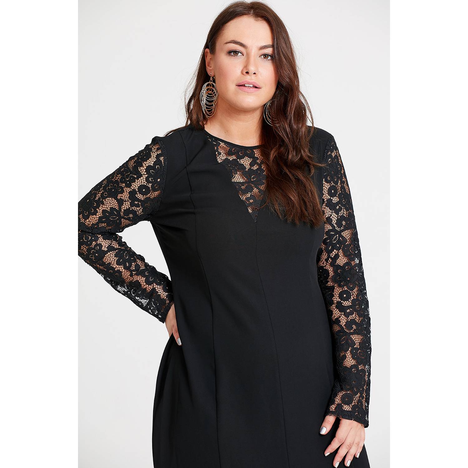 ELVI Black Portia Lace Insert Column Dress Size 16 ELVI Black Portia Lace Insert Column Dress Size 16