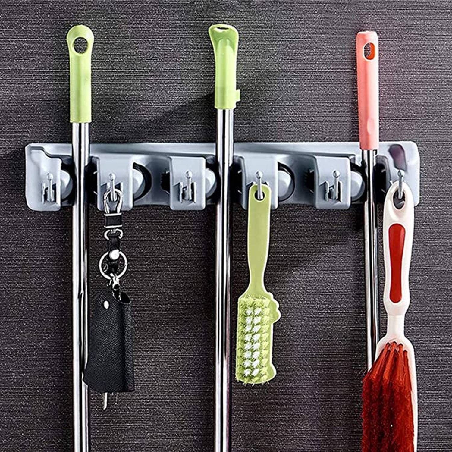 Margoun Wall Mount Broom Holder Mop Hanger With 5 Rack And 6 Hook T56 Multipurpose Wall Mounted Non Slide Storage Margoun Wall Mount Broom Holder Mop Hanger With 5 Rack And 6 Hook T56 Multipurpose Wall Mounted Non Slide Storage