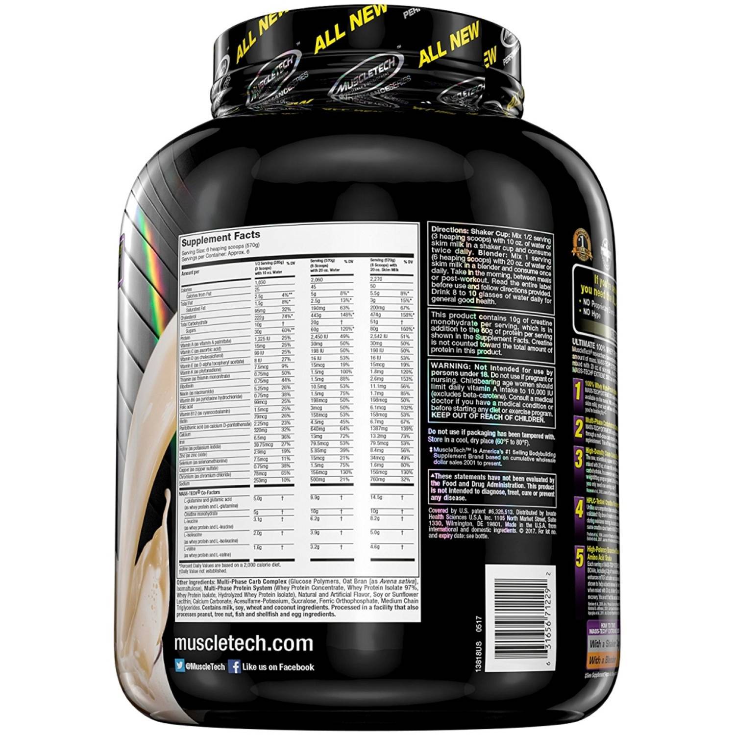 MuscleTech Mass Tech Extreme 2000 Vanilla Milkshake 7LB MuscleTech Mass Tech Extreme 2000 Vanilla Milkshake 7LB