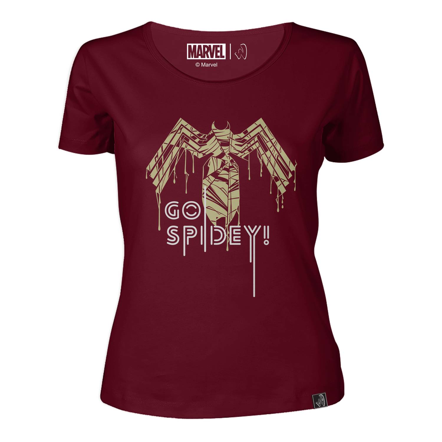 Marvel Black Spiderman Women's Round Neck T-shirt Maroon Small Marvel Black Spiderman Women's Round Neck T-shirt Maroon Small