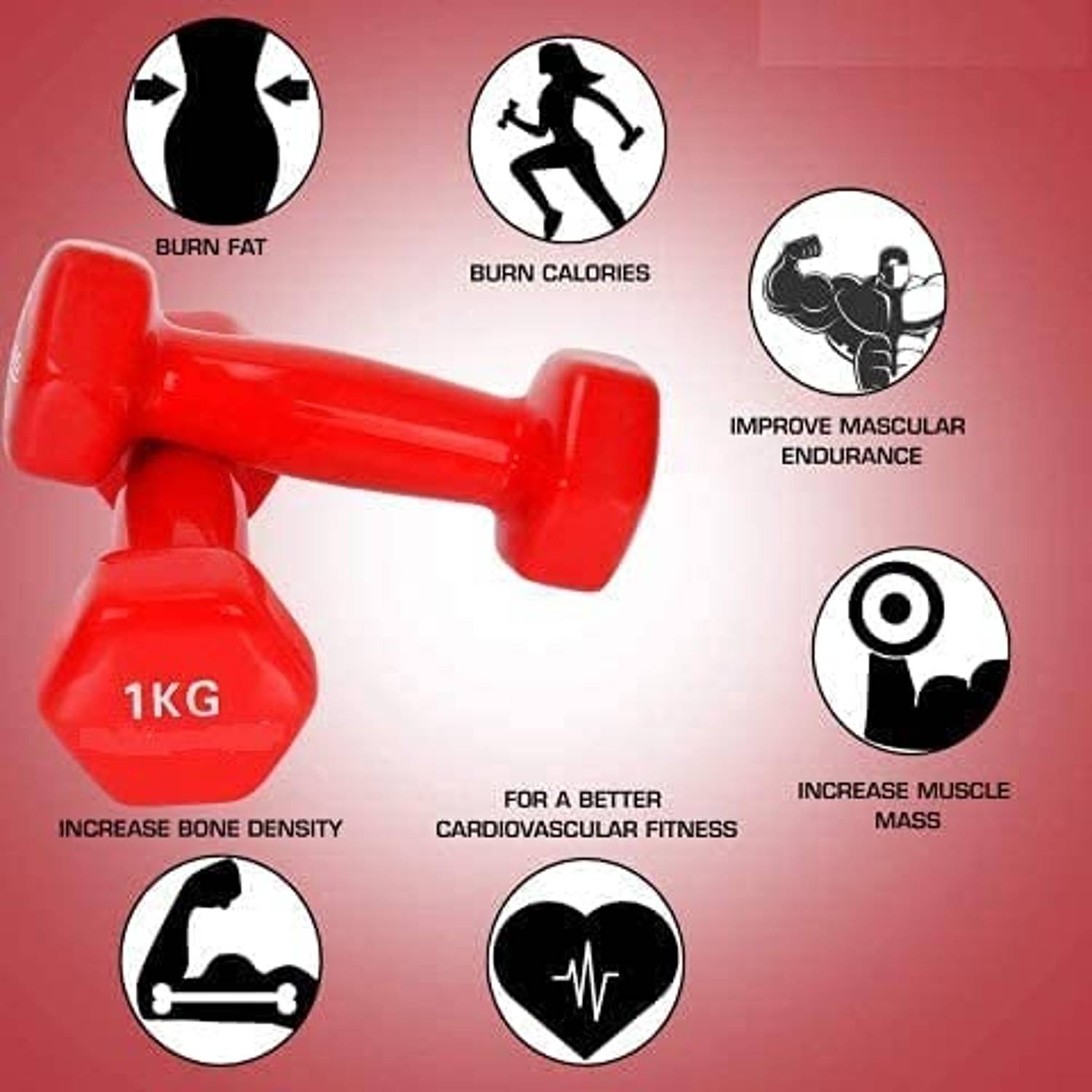 ULTIMAX 2Pcs Fitness Vinyl Dumbbell Hand Weights All-Purpose Color Coded Dumbbell for Strength Training Yoga Dumbbell RED (4 kg) ULTIMAX 2Pcs Fitness Vinyl Dumbbell Hand Weights All-Purpose Color Coded Dumbbell for Strength Training Yoga Dumbbell RED (4 kg)