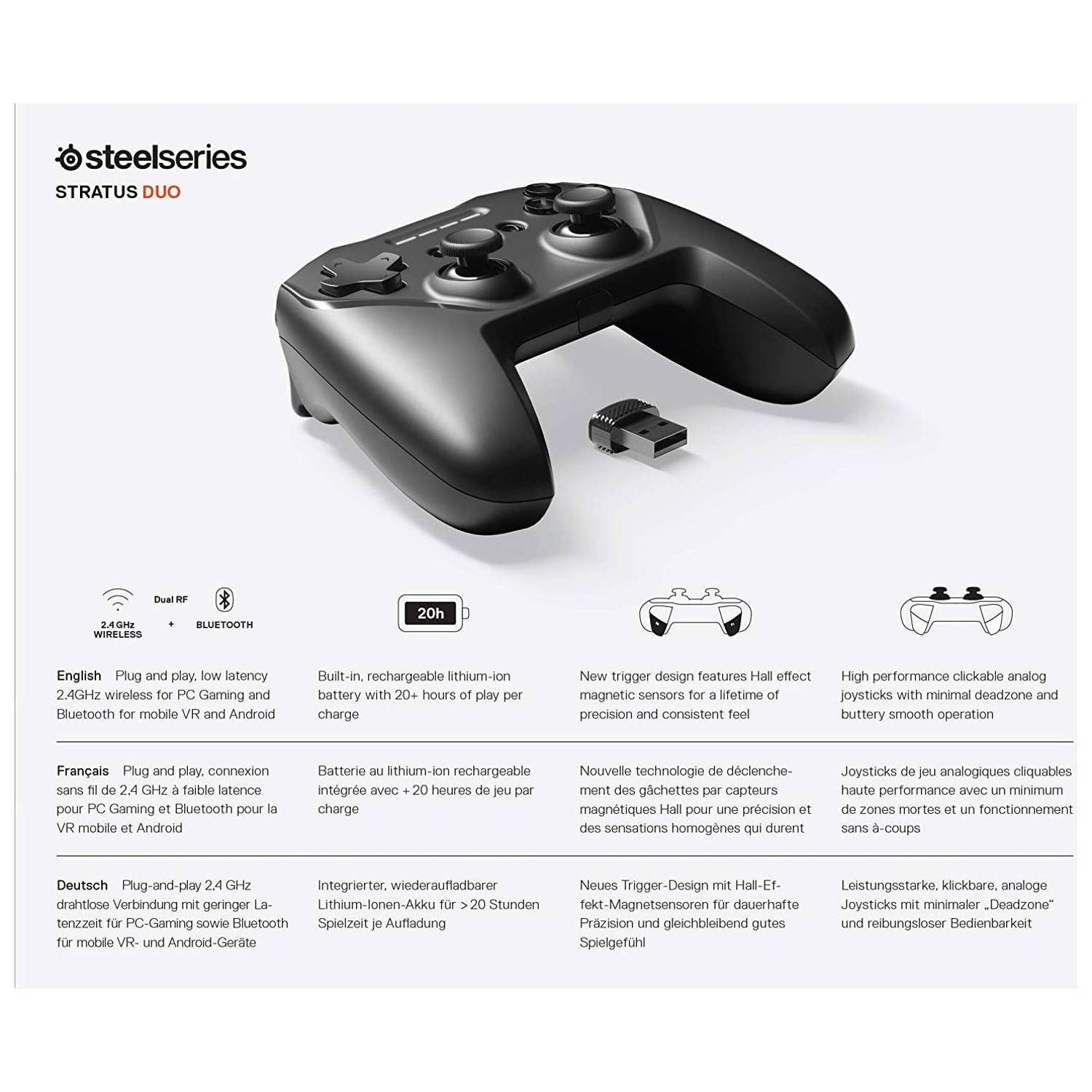 SteelSeries Stratus Duo Wireless Gaming Controller for Windows Android and VR SteelSeries Stratus Duo Wireless Gaming Controller for Windows Android and VR