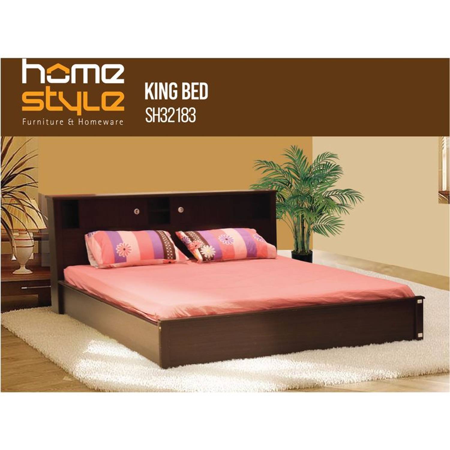 Home Style SH32183+SH35827 King Bed + Platinum King Bedsheet Set Home Style SH32183+SH35827 King Bed + Platinum King Bedsheet Set