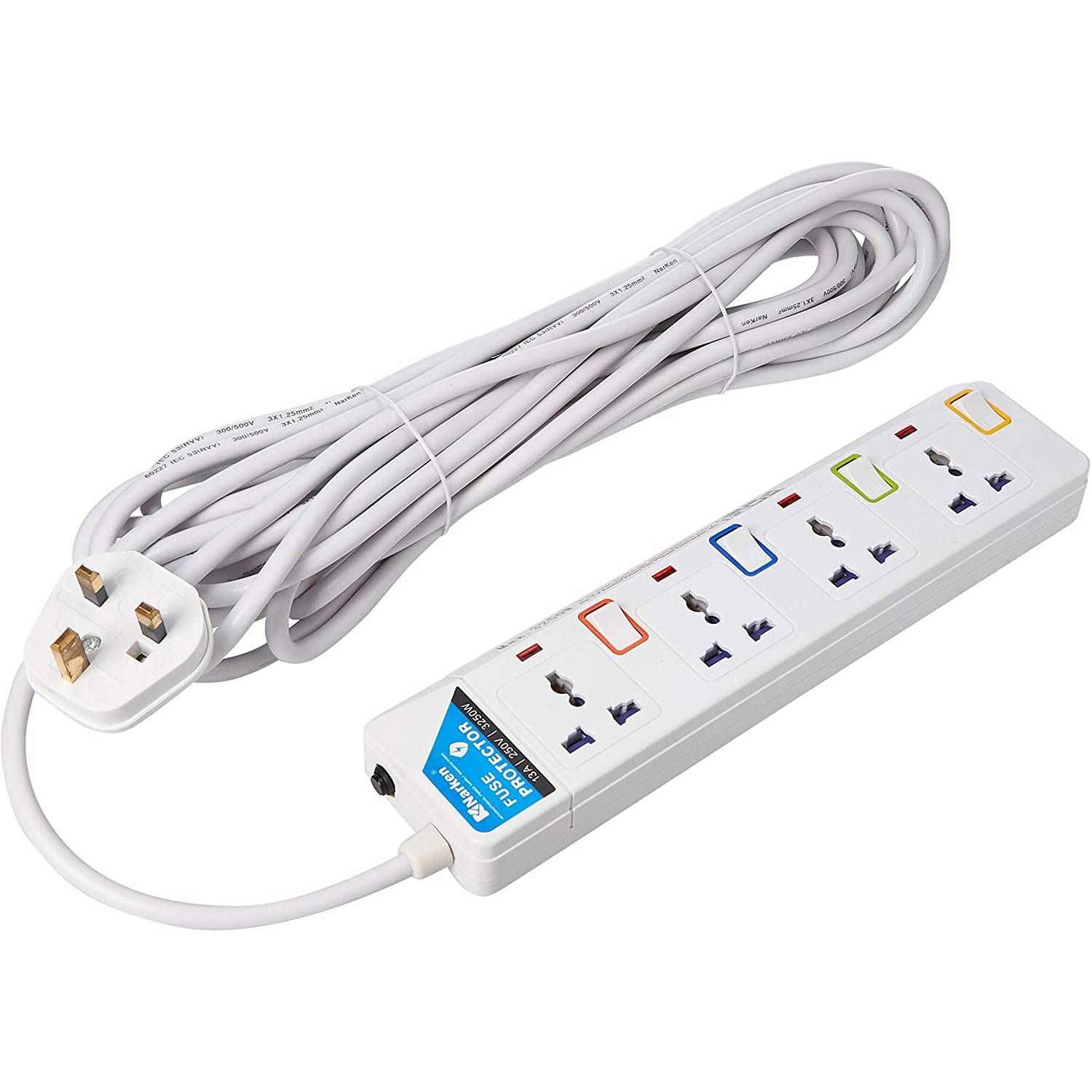 Narken E-series Electric Universal Extension Cord 4 Socket 10 Meter Power Strip Wire, 13a Fuse Surge With Separate Single Switch And Indicate Light, Max 13a, 3250w, Ac 250v Narken E-series Electric Universal Extension Cord 4 Socket 10 Meter Power Strip Wire, 13a Fuse Surge With Separate Single Switch And Indicate Light, Max 13a, 3250w, Ac 250v