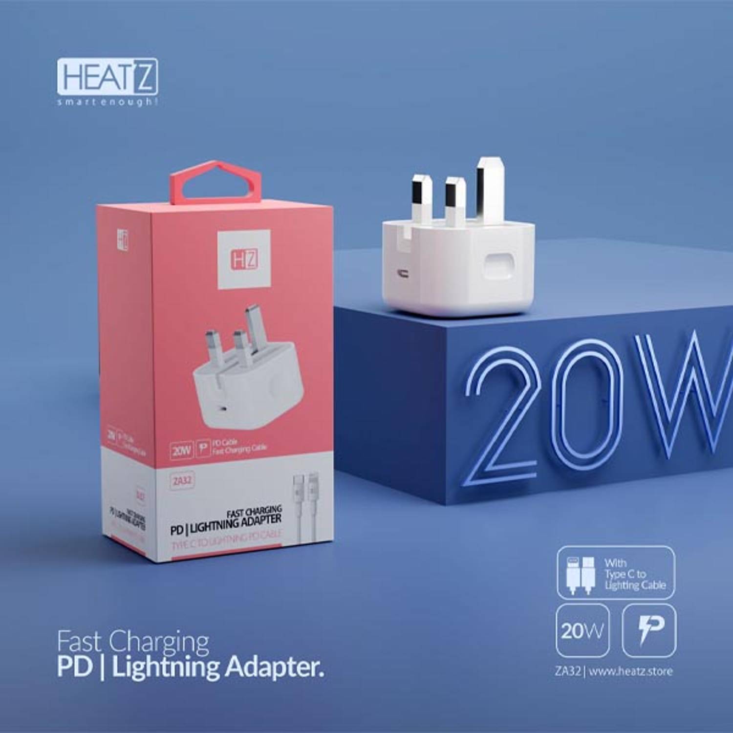 Heatz Fast Charger With Lightning Cable 1m White Heatz Fast Charger With Lightning Cable 1m White