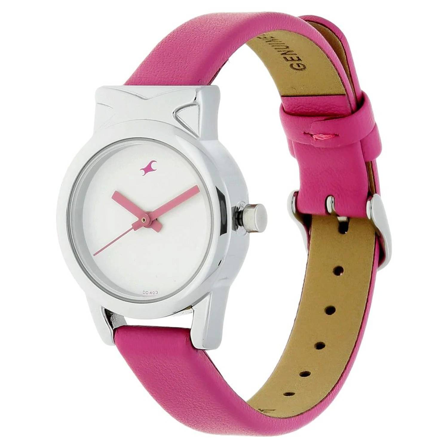 Fastrack White Dial Pink Leather Strap Watch - 6088SL01 Fastrack White Dial Pink Leather Strap Watch - 6088SL01