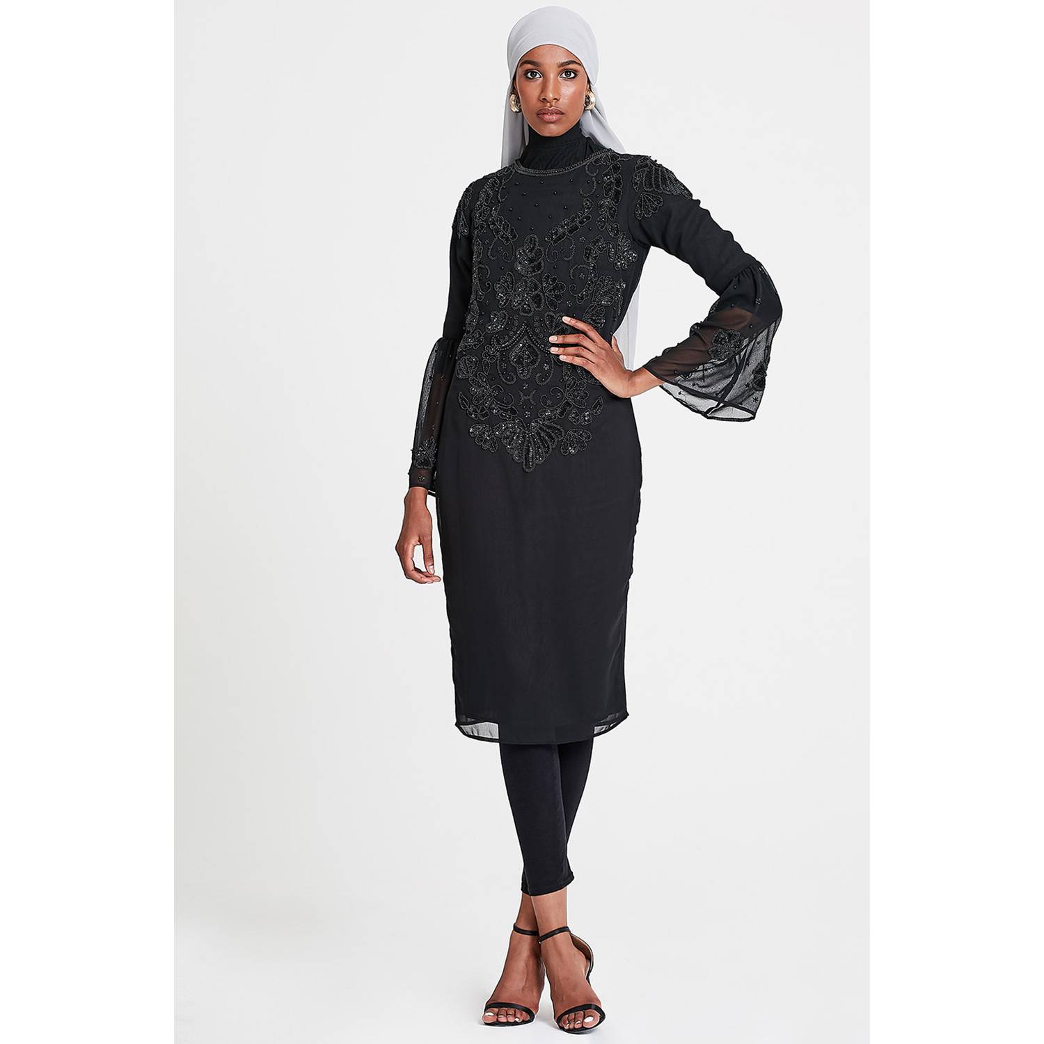 ELVI Black Luzia All-Over Embellished Column Dress Size 16 ELVI Black Luzia All-Over Embellished Column Dress Size 16