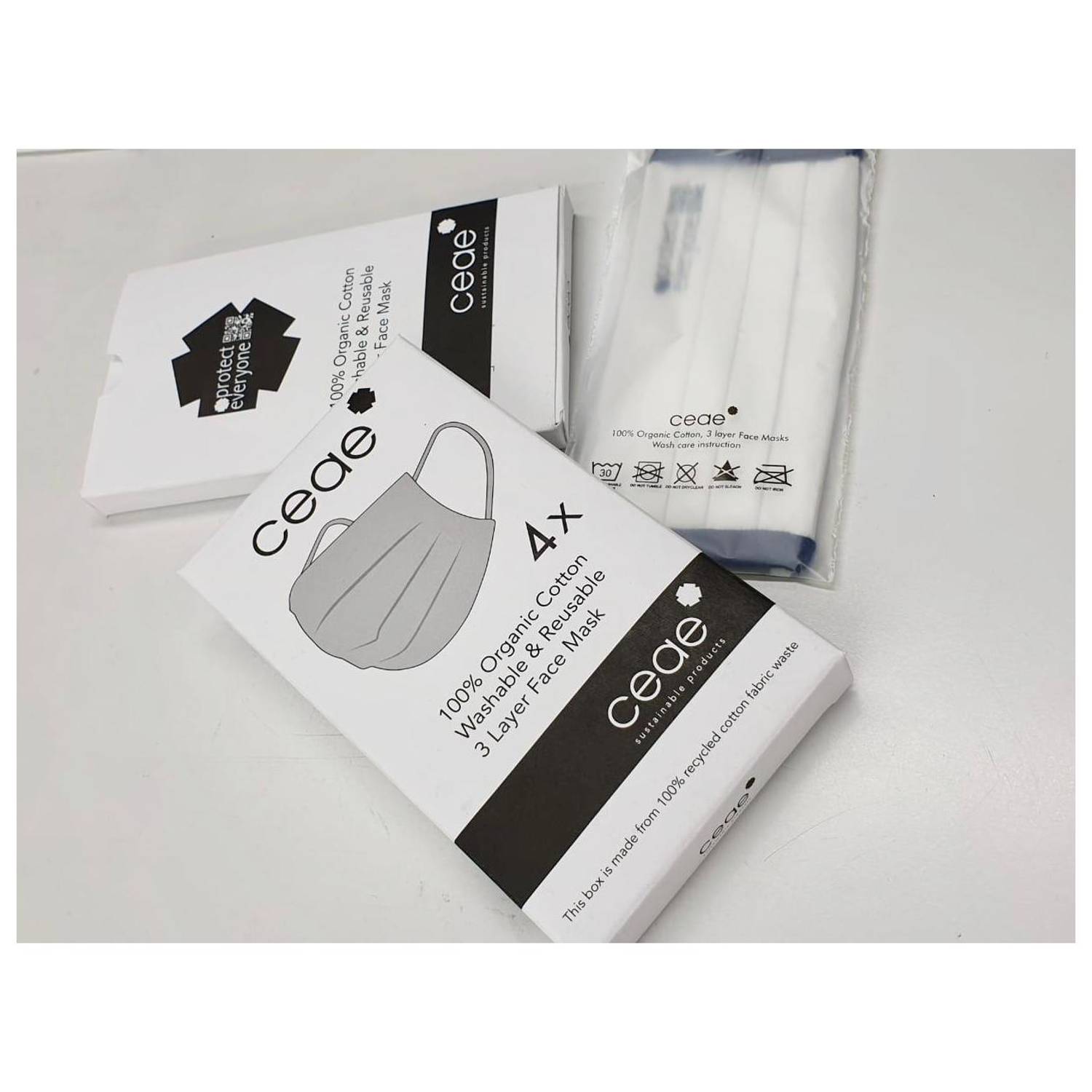 Ceae 100% Organic Cotton 3 Layer 30 Wash Reusable Face Mask (Pack of 4) Ceae 100% Organic Cotton 3 Layer 30 Wash Reusable Face Mask (Pack of 4)