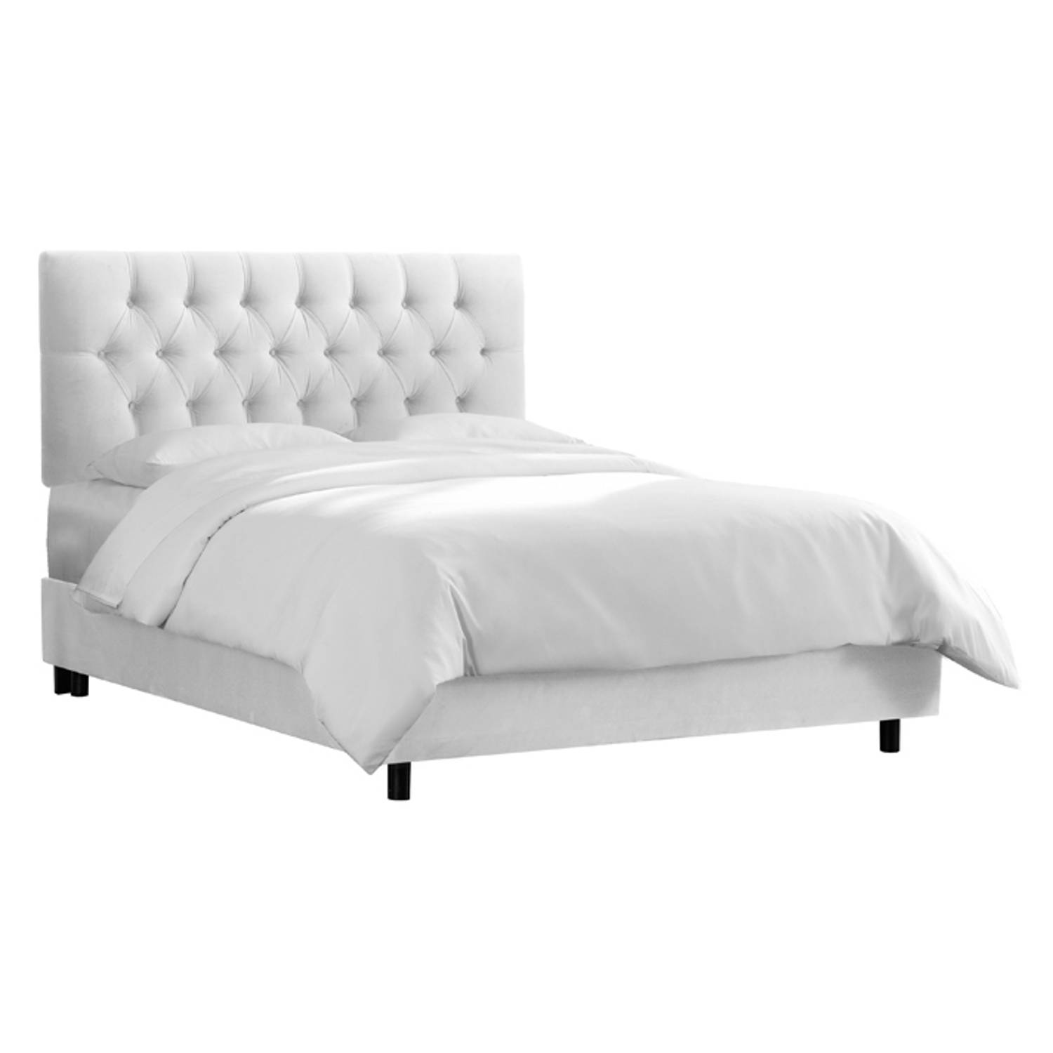 White Velvet Tufted Queen Bed with Mattress White White Velvet Tufted Queen Bed with Mattress White