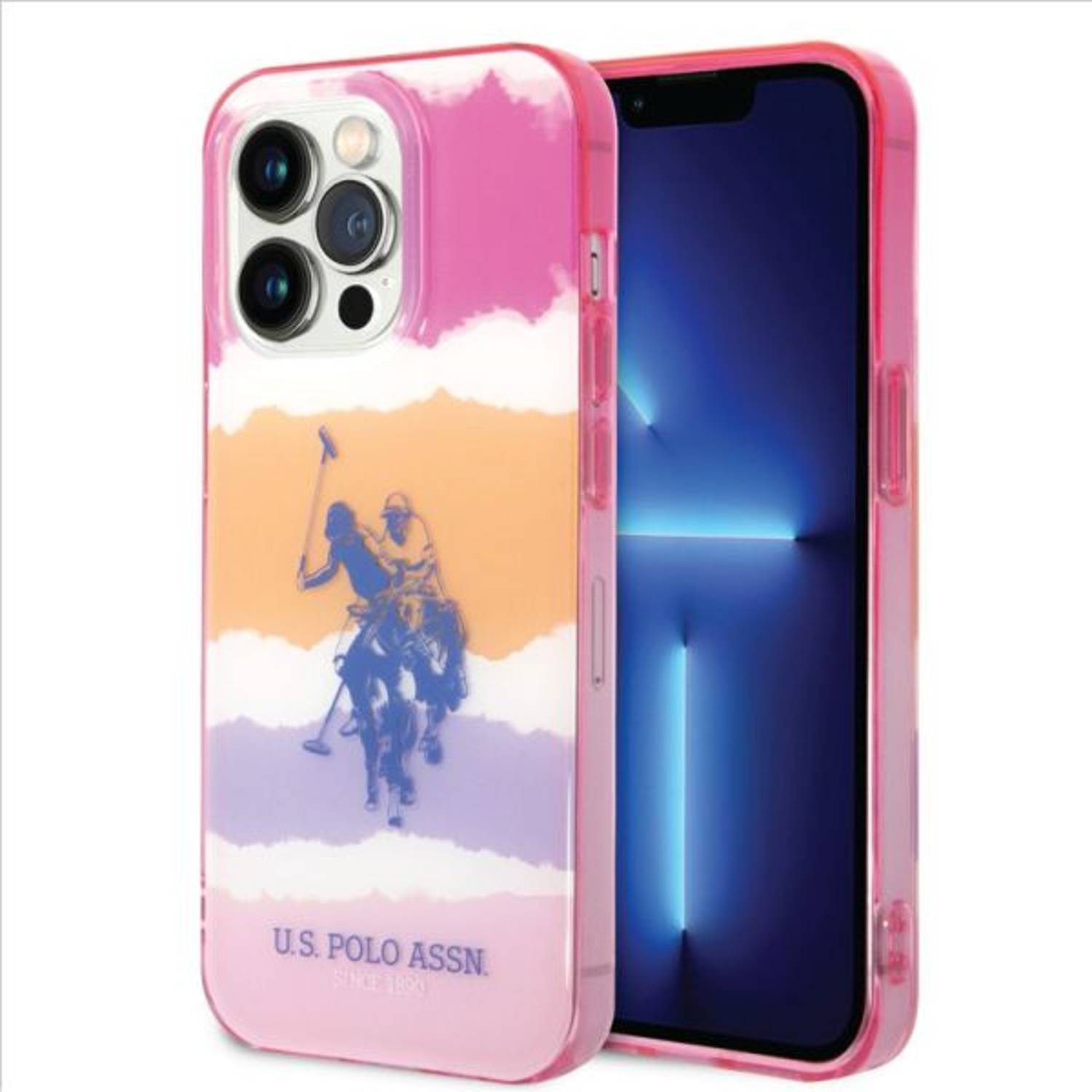 US Polo Blurred Stripes Case Pink With Horse Logo iPhone 14 Pro US Polo Blurred Stripes Case Pink With Horse Logo iPhone 14 Pro