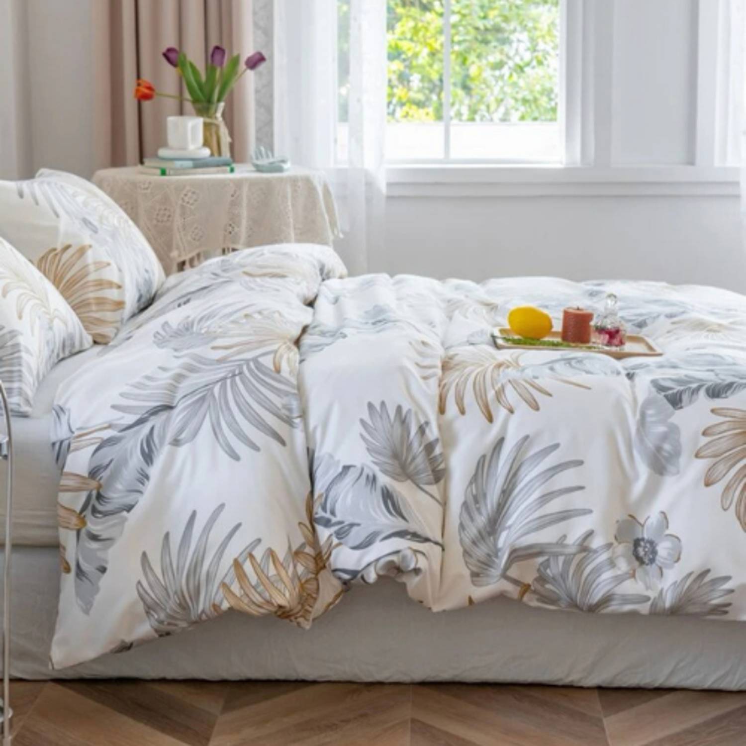 Luna Home Queen/double Size 6 Pieces Bedding Set Without Filler, Elegant Tropical Leaves Design Luna Home Queen/double Size 6 Pieces Bedding Set Without Filler, Elegant Tropical Leaves Design