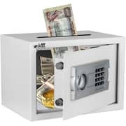 Rubik Electronic Digital Safe Box with Key A4 and Top Cash Drop-in Slot A4 Document Size (25x35x25cm) White