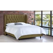 Tufted Linen Upholstered Wingback Bed King Bed with Mattress Olive