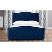 Navy Blue Velvet Hand-Tufted Upholstered Bed Queen Bed with Mattress Navy blue