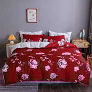 DEALS FOR LESS - King Size, Duvet Cover, Bedding Set of 6 Pieces, Red with White Floral Design, 1 Duvet cover + 1 Fitted bedsheet + 4 pillow covers.