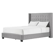 Melina Tufted Linen Wingback King Bed with Mattress Grey