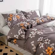 Luna Home Single Size 4 Pieces Bedding Set Without Filler, Floral Design Brown Color
