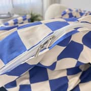 Luna Home Single Size 4 Pieces Bedding Set Without Filler, Blue And White Checkered Design Luna Home Single Size 4 Pieces Bedding Set Without Filler, Blue And White Checkered Design