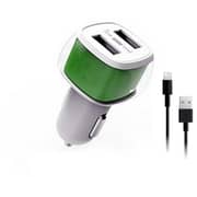 E-Strong Dual USB Car Charger With iPhone Cable White/Green 2.4A