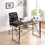 Ibama Folding Space-Saving Desk for Writing, Modern Home Office Desk Compact Home Work Study Table Computer Laptop Table, Brown Desktop and Black Frame,Easy Install