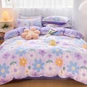 LUNA HOME Single size bedding set 4 pieces without filler, Purple Color Cute Flower design LUNA HOME Single size bedding set 4 pieces without filler, Purple Color Cute Flower design
