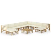 vidaXL 11 Piece Garden Lounge Set with Cream White Cushions Bamboo vidaXL 11 Piece Garden Lounge Set with Cream White Cushions Bamboo