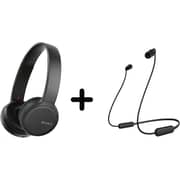 Sony WHCH510B Wireless Over Ear Headphones Black + WIC200 Wireless In Ear Headphones Black