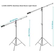 Coopic L2188 Stainless Steel Boom Light Stand Max Height 71inch/180cm With 88inch/224cm Holding Arm, 4 Kilograms Counter Weight Light Stand For Monolight Strobe Light Ring Light Softbox And More Coopic L2188 Stainless Steel Boom Light Stand Max Height 71inch/180cm With 88inch/224cm Holding Arm, 4 Kilograms Counter Weight Light Stand For Monolight Strobe Light Ring Light Softbox And More