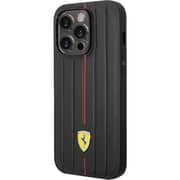 Ferrari Leather Case Black With Embossed Stripes iPhone 14 Pro Max