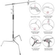 Coopic C Stand With 3 Pcs Wheel Stainless Steel 336cm/10.8ft Max. Height And 4 Feet Holding Arm Grip With Turtle Base For Studio Light Reflector Coopic C Stand With 3 Pcs Wheel Stainless Steel 336cm/10.8ft Max. Height And 4 Feet Holding Arm Grip With Turtle Base For Studio Light Reflector