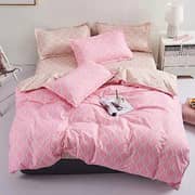 Single Size Pink Geometric Design Bedding Set 4pc