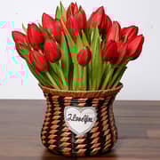Blissful Red Tulips Basket