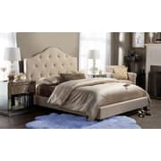 Anica Scalloped Grey Fabric Modern Platform Bed King Beige
