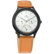 Titan, 1803NL01, Mens Watch Classique Collection Analog, White Dial Brown Leather Band