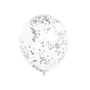 Unique- Clear Balloons With Silver Confetti 6pcs 12in