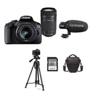 Canon EOS 1500D 24.1MP Digital SLR Camera (Black) with 18-55 and 55-250mm IS II Lens + Saramonic VIMIC Mini + Sony SF-E64 Memory Card + Camera Bag+ Tripod Canon EOS 1500D 24.1MP Digital SLR Camera (Black) with 18-55 and 55-250mm IS II Lens + Saramonic VIMIC Mini + Sony SF-E64 Memory Card + Camera Bag+ Tripod