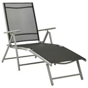 vidaXL Folding Sun Lounger Textilene and Aluminium Black and Silver vidaXL Folding Sun Lounger Textilene and Aluminium Black and Silver