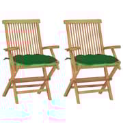 vidaXL Garden Chairs with Green Cushions 2 pcs Solid Teak Wood vidaXL Garden Chairs with Green Cushions 2 pcs Solid Teak Wood