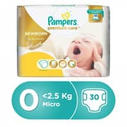 Pampers Premium Care Diapers, Size 0, Newborn, < 2,5 kg, Carry Pack, 30 Count