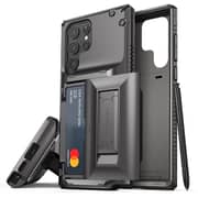 Vrs Design Damda Glide Hybrid Designed For Samsung Galaxy S22 Ultra Case Cover (2022) Wallet [semi Automatic] Slider Credit Card Holder Slot [3-4 Cards] & Kickstand - Metal Black