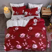 DEALS FOR LESS - King Size, Duvet Cover, Bedding Set of 6 Pieces, Red with White Floral Design, 1 Duvet cover + 1 Fitted bedsheet + 4 pillow covers.