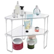 Mdesign Corner Plastic/Metal Freestanding Stackable Organizer Shelf For Bathroom Vanity Countertop Or Cabinet For Storing Cosmetics, Toiletries, Facial Wipes, Tissues, 2 Pack - Clear