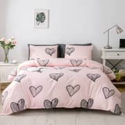Luna Home Single Size 4 Pieces Bedding Set Without Filler, Pink Color Artistic Hearts Design Luna Home Single Size 4 Pieces Bedding Set Without Filler, Pink Color Artistic Hearts Design