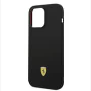 Ferrari Liquid Silicone Case Black With Metal Logo iPhone 14 Pro Max